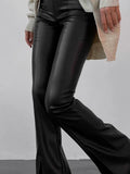 MQTIME  -  Women's High Waist Flare Pants Vertical Seam Slim Front Slit Hem Solid Long Trousers Autumn Fashion All-match Casual Outfit