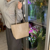 MQTIME  -  Hanrted Large Capaci Basket Bag Orange Jasmine Spring Summer Handheld Beach St Woven Bag Korean Sle oulder Bag