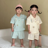 MQTIME  -  Summer New Children Short Sleeve Clothes Set Boys Girls Cartoon Embroidery Shirts + Shorts 2pcs Suit Kids Casual Outfits