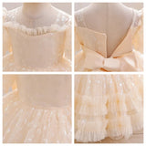 MQTIME  -  Baby Girls Tulle Dress Children's Evening Formal Communion Prom Gown Kids Puff Sleeve Mesh Vestidos Toddler Birthday Costume