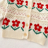 MQTIME  -  New autumn baby clothing, 0-3 year old female baby, small red flower jacquard knitted sweater jacket