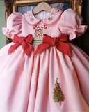 MQTIME  -  Baby Girl Autumn Winter Pink Candy Cane Christmas Tree Embroidery Vintage Princess Turkish Dress for Christmas Photography Party