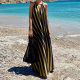 MQTIME  -  Women Casual Sleeveless High Waist Beach Dress Fashion Striped Printed Seaside Party Dress Elegant Hollow Loose Suspender Dress