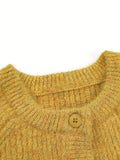  MQTIME  -  New Round Neck Button Knitted Long Sleeve Cardigan Fashion Elegant Items Top Winter Clothes Woman Soft Yellow Warm Sweater Coat
