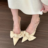 MQTIME  -  New Fashionable Womens Sandals with Slim Heel Close Toes Straight Buckle Strap Bow Summer Outdoor PU High-heeled Sandals