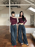 MQTIME - Harajuku Vintage T Shirt Women Off Shoulder With Choker Long Sleeve Crop Tops Korean Style Streetwear Retro Tee Shirt 2000s
