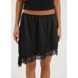 MQTIME  -  Women's Satin Silk Lace Patchwork Midi Skirt Elegant Solid Color Asymmetric Hem Knee Length Elastic Waist Silky Skirt