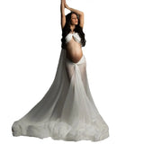 MQTIME  -  White Maternity Gown with Butterfly Knot Design for Pregnant Women's Special Occasion Dress Flowy Skirt Pure and Noble Life's Mi