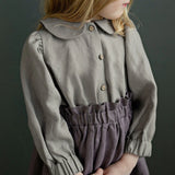 MQTIME  -  Autumn Retro Girls Long-Sleeve Cotton And Linen Shirts With Buttons New Baby Girl Casual Doll Collar Lantern Sleeve Tops TZ151