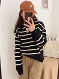 MQTIME  -  Women Sweater Autumn Winter Knitted Pullovers V-neck Bottoming Shirts Stripes Jumpers Long Sleeve Female Basic Tops