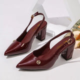 MQTIME  -  Sexy Pointed Toe Thick High Heel Slingback Pumps Women Summer Luxury Patent Leather Buckle Pumps Woman's Black Office Shoes
