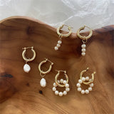 Mqtime Baroque Pearl Gold Color Hoop Earrings For Women Thick Circel Round Hoops Pearl Beads Ear Rings Korean Jewelry
