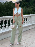 MQTIME  -  Fashion Women's Pants Middle Waist Straight Solid Hollow Out Female Long Trousers Early Spring New Holiday Chic Lady Pants