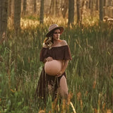 MQTIME  -  Maternity Dress For Photoshoot Pregnancy Off Shoulder Ruffled Semi Transparent Chiffon Long Dress Photography Dress For Women
