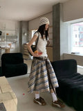  MQTIME  -  Korean Summer A-LINE Loose Contrast Color Striped Bandage High Waist Sweet Cool  Women's Skirts