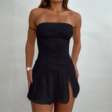 MQTIME  -  Fashion Sexy Strapless Lace Clit Women's Dress Evening Party Ladies Dress 2025 Summer New Elegant Solid Streetwear Slipt Outfit