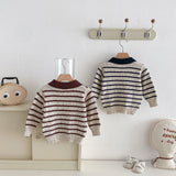 MQTIME  -  Spring New Children Long Sleeve Knitted Sweater Cotton Girls Polo Collar Striped Tops Boys Casual Pullover Kids Clothes