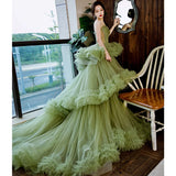 MQTIME  -  Fashion Green Spaghetti Straps Women Wedding Dresses Court Train Bridal Gowns Formal Occasion Vestido De Noiva robe de mariée