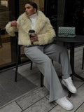 Mqtime Plush Long Sleeved Short Coat For Women High Collar Thicken Warm Cardigan Winter Female Elegant Commuter Outwears