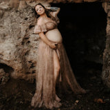  MQTIME  -  Elegant Two-Piece Chiffon Camisole Dress Photo Shoot Photography Dress For Women Suitable For Baby Showers Boho Pregnant Dress