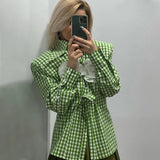 Mqtime Fashion Button -Up With Three-Dimensional Flower Shirts & Blouses Streetwear Long Sleeve Plaid Full Shirt Women Chic Tops