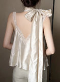 MQTIME  -  French Style Retro Silk Patchwork Lace Tops Sleeveless Vest Shirt Sexy Summer Women Pullovers Blouse