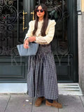  MQTIME  -  With Belt Long Skirts For Women Fashion New Vintage Plaid Midi Skirt High Street Casual Pleated Chic Midi Skirts Mujer ﻿