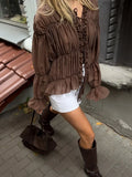 MQTIME  -  Wrinkled Perspective Shirt Women Spring Summer New Solid Pleated Ruffled Tie-Up Shirt Female Commuting Fashion Top
