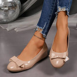 MQTIME  -  Elegant Nude Patent Leather Ballet Flats Women Summer Sweet Bowknot Low Heel Pump Comfort Woman's Hidden Wedge Heel Pumps