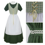 MQTIME  -  Prairie Colonial Dark Green Pastoral Plaid Dress Halloween Victorian Medieval Stage Performance Costume