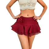  MQTIME  -  Spring and Summer Short Skirt Women's Casual Vacation Solid Color Flower Skirt