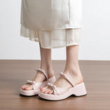 MQTIME  -  Summer Women Platform Sandals Bowknot Wedge Heel Open Toe Ankle Strap Patent Leather Shoes for Ladies Casual Beach Holiday