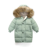 MQTIME  -  Large Fur Collar Kids Coats Boys Girls Thickened Down Jacket Children Winter Outerwear Teenager Hooded Casual Clothing 2-10Y