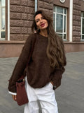 MQTIME  -  Fashion Round Neck Cashmere Long Sleeved Women's Pullover Solid Color Casual Vintage Sweater New Female Commuting Knitwear 2024