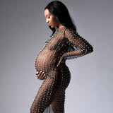 MQTIME  -  Mesh See Through Maternity Photography Long Dresses Pearl Transparent Tulle Pregnancy Photo Shoot Dress For Women Gown Party