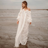 MQTIME  -  Boho Style Pleat Maternity Photo Shooting Dress Open Front Bohemian Long Dress For Pregnancy Photo Shoot