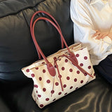  MQTIME  -  Women Polka Dot Canvas Tote Bag Long Top Handles Daily School Shopping Shoulder Bags New Trend Fashion Handbag Unbranded