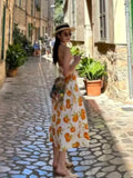  MQTIME  -  Casual Print Halter Dress Women Elegant V-neck Sleeveless Backless High Waist Loose Midi Dresses Summer Lady Vacation Robe