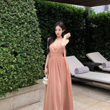 MQTIME  -  Sexy Women Lace Patchwork Ribbon Strapless Long Dress New 2025 Summer Vacation Seaside Slash Neck Sleeveless A Line Party Dress