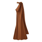 MQTIME  -  Women Ribbon Hanging Neck Long Dresses Solid Color Summer Sleeveless Backless Slim Halter Party Dress Female Elegant Satin Robe