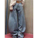 MQTIME  -  Unisex Jeans Autumn Women's Wasteland Style Jeans Retro Letter Embossed Loose Slim Fit Floor Grazing Barrel Denim Pants
