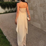 MQTIME  -  Sexy Strapless Hem Top & Long Pants Summer Outfit Casual Loose Thin Holiday Suits Irregular Chiffon Women's Two Piece Set