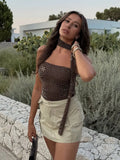 MQTIME  -  Fashion Floral Sequin Beading Vest For Women Street Scarf Neck Cropped Tank Female Elegant Backless Sleeveless Evening Party Top