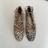MQTIME  -  Leopard Print Mary Janes Shoes Women Buckle Strap Square Toe Vintage Flats Spring Autumn Elegant Heels Shoes Ladies Footwear