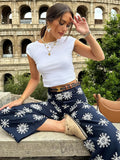 MQTIME  -  Embroidered Pants Sets For Women 2 Pieces 2024 New Summer Single-breasted Shirt Top Wide Leg Trousers Two Piece Suit Female