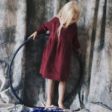  MQTIME  -  Girls Corduroy Dress Autumn Winter New Round Neck Warm Princess Dress Waist Pleated Back Buttons Long-Sleeved Dresses For Kids