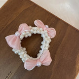 Mqtime Woman Elegant Bowknot Pearl Scrunchies Women Girls Hair Tie Rope Gum Headwear Ponytail Holders Elastic Hairband