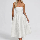 MQTIME  -  Summer Strapless Jacquard Floral Dresses Women Corset A Line Midi Cocktail Party Dress Backless Elegant Sexy Party Dresses