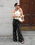 MQTIME  -  Women's Fashion Polka Dot Wide Leg Pants High Waist Flare Hem Commuting Casual Streetwear Trousers New Women Pants