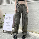 MQTIME  - Fashion Female Long Pants Casual Pockets Safari Wide-leg Pants Autumn High-waisted Straight Hip-hop Streetwear Cool Trousers